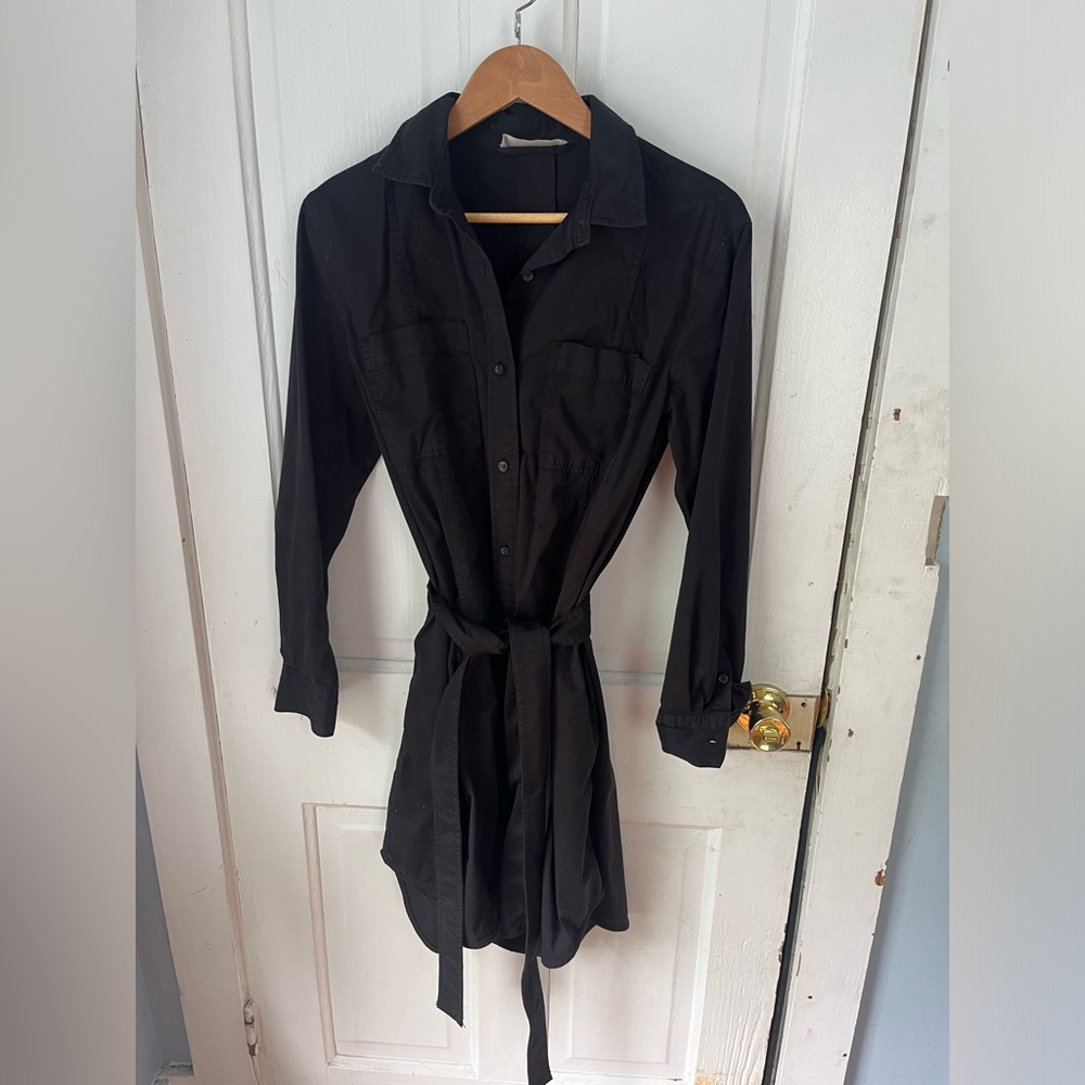 Everlane black cotton blend belted shirt dress size 8